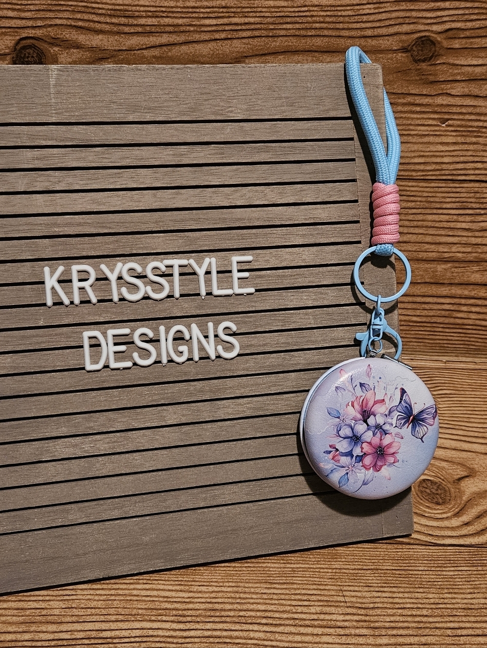 Butterfly Compact Mirror Keychain Purple Blue Pink